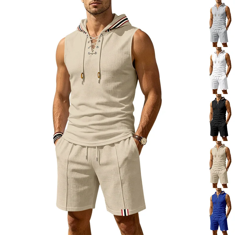 Men's Knitted Hat Set without Sleeves And Rope Waist Vest Shorts Two-Piece Set Summer Casual Sportswear from China Polyester
Men's Knitted Hat Set without Sleeves And Rope Waist Vest Shorts Two-Piece Set Summer Casual Sportswear from China Polyester