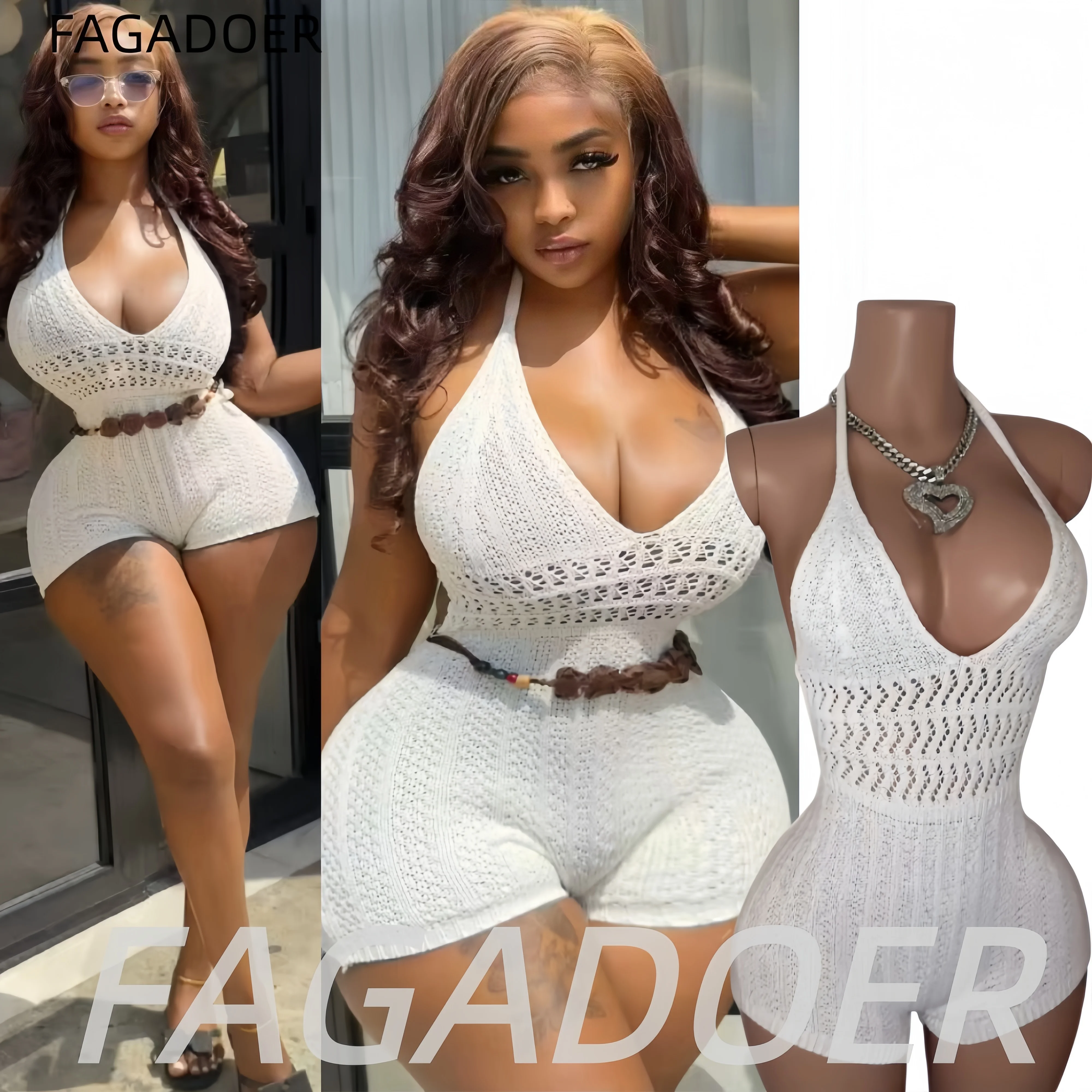 FAGADOER Sexy Knitting Bodycon Romper for Women Halter Deep V-neck Backless Hollow-out Jumpsuits Female Streetwear Overalls New
FAGADOER Sexy Knitting Bodycon Romper for Women Halter Deep V-neck Backless Hollow-out Jumpsuits Female Streetwear Overalls New