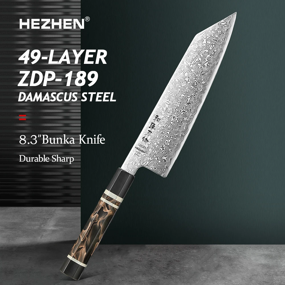 HEZHEN 8,3-дюймовый нож шеф-повара Кирицуке ZDP-189 с дамасским сердечником (65-67HRC), японская стальная вакуумная термообработка и глубокая замерзание
HEZHEN 8,3-дюймовый нож шеф-повара Кирицуке ZDP-189 с дамасским сердечником (65-67HRC), японская стальная вакуумная термообработка и глубокая замерзание