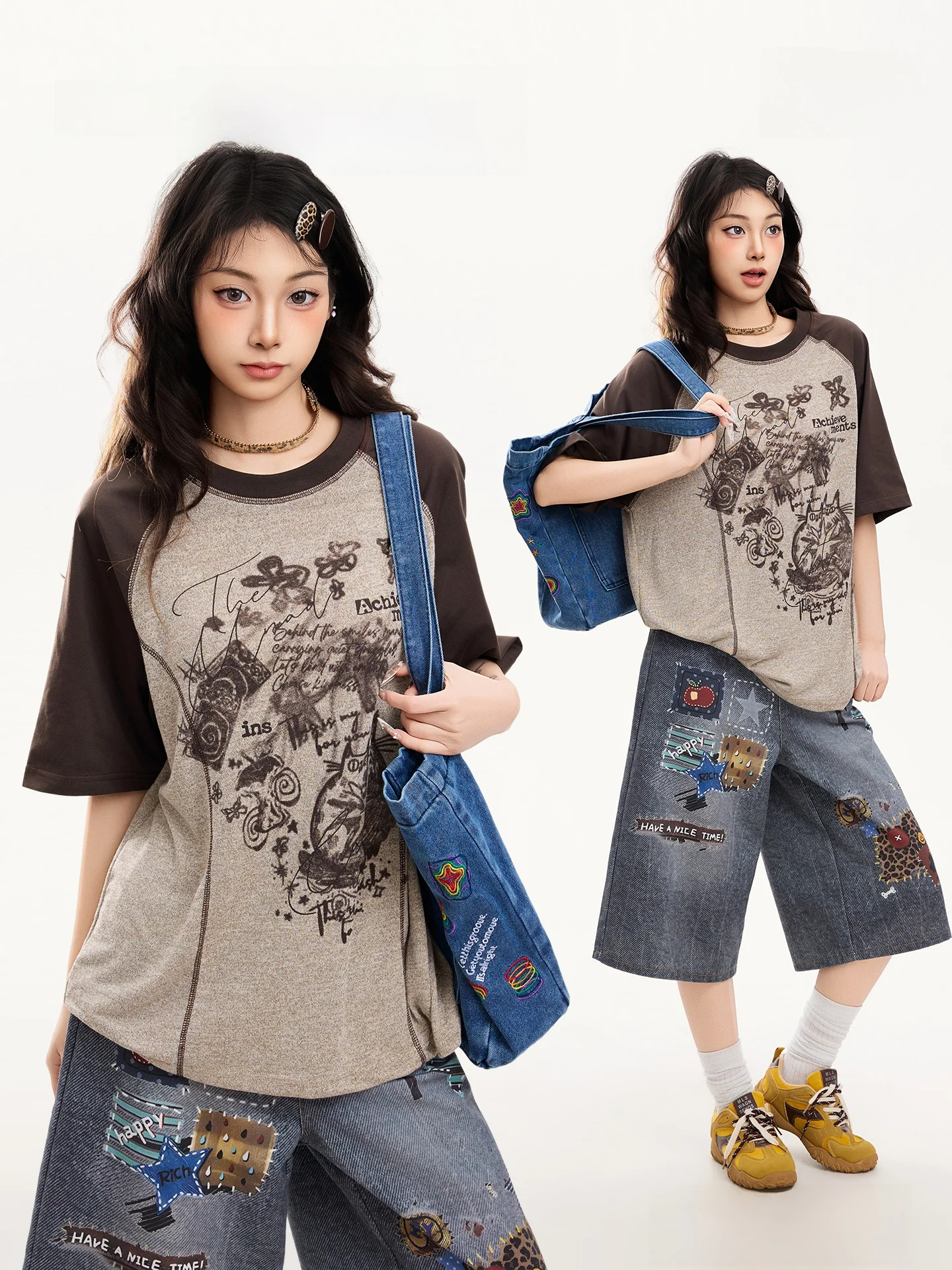 PBB American Style Graffiti Texture Loose Short Sleeve T-Shirt Women's Anti-Aging Micro-Permeable Melanin Casual Top
PBB American Style Graffiti Texture Loose Short Sleeve T-Shirt Women's Anti-Aging Micro-Permeable Melanin Casual Top
