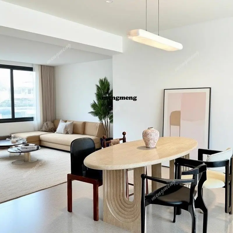 Natural travertine dining table Villa household stone marble oval long dining table
Natural travertine dining table Villa household stone marble oval long dining table