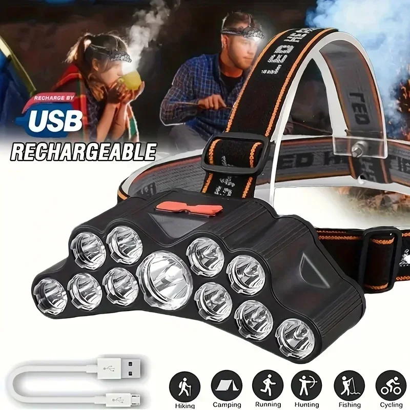 Rechargeable USB LED Headlight, High Lumen Bright Main Lamp, 11 LED USB Headlight, IPX4 Waterproof Flashlight, Camping Light
Rechargeable USB LED Headlight, High Lumen Bright Main Lamp, 11 LED USB Headlight, IPX4 Waterproof Flashlight, Camping Light