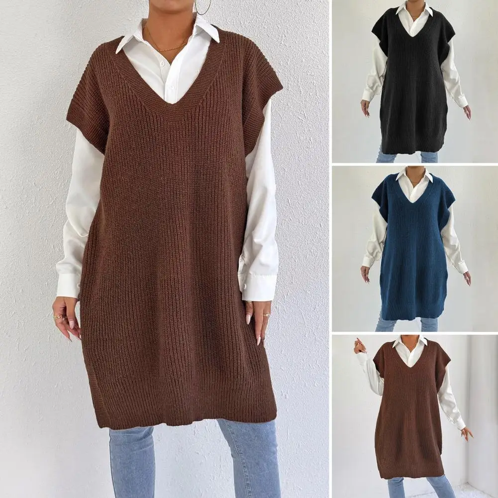 Women Sweater Vest Stylish Women's V-neck Knitting Vest with Side Split Design Comfortable Solid Color Sweater Vest for A Chic
Women Sweater Vest Stylish Women's V-neck Knitting Vest with Side Split Design Comfortable Solid Color Sweater Vest for A Chic