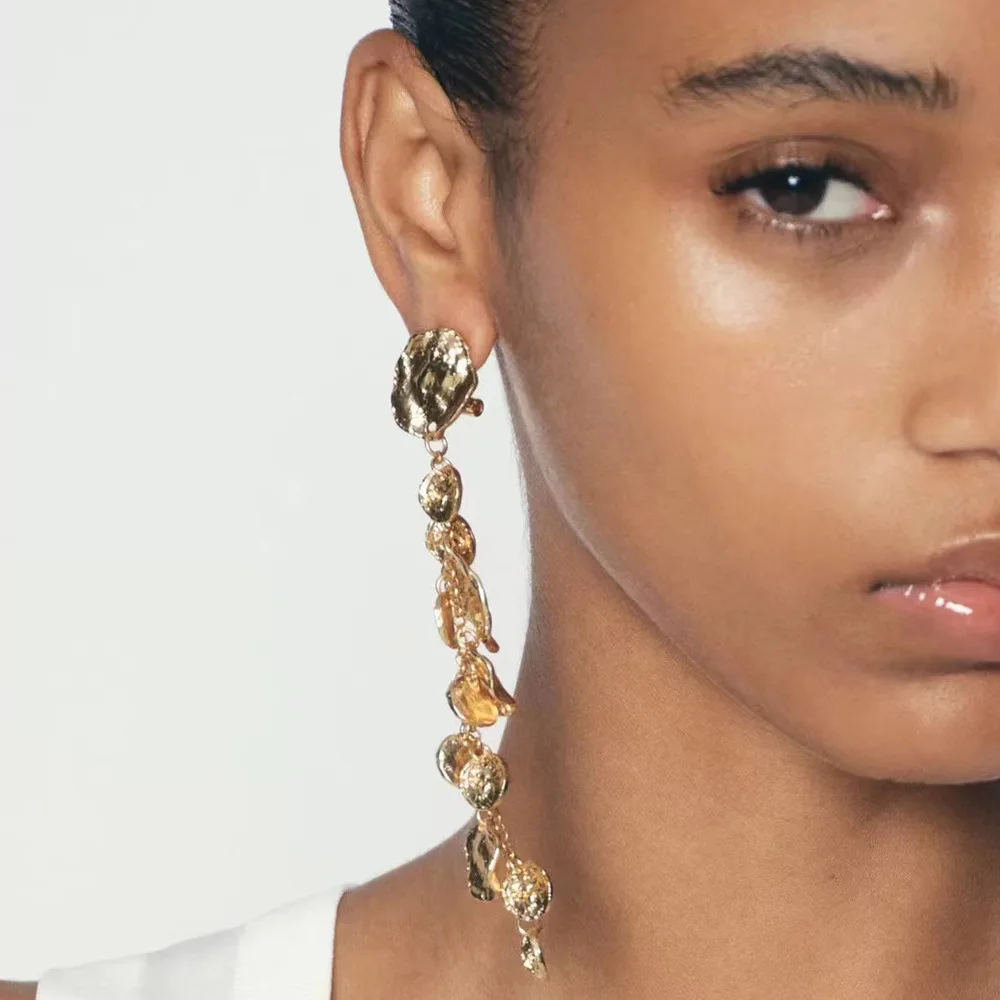 Retro Long Gold Round Pendant Tassel Earrings Women Exaggerated Metal Drop Earrings
Retro Long Gold Round Pendant Tassel Earrings Women Exaggerated Metal Drop Earrings