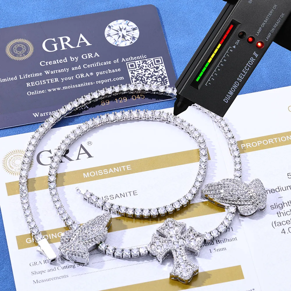 GRA Certified Custom Cross Necklace Silver 925 VVS Moissanite Hip-hop Ice Out Tennis Chain Necklace Women's Jewelry
GRA Certified Custom Cross Necklace Silver 925 VVS Moissanite Hip-hop Ice Out Tennis Chain Necklace Women's Jewelry