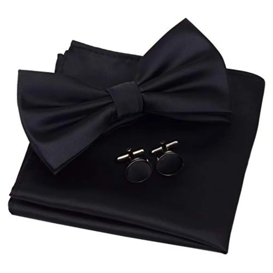 GUSLESON Mens Solid Color Double Fold Pre-tied Bow Tie and Pocket Square Cufflink Set with Gift Box
GUSLESON Mens Solid Color Double Fold Pre-tied Bow Tie and Pocket Square Cufflink Set with Gift Box