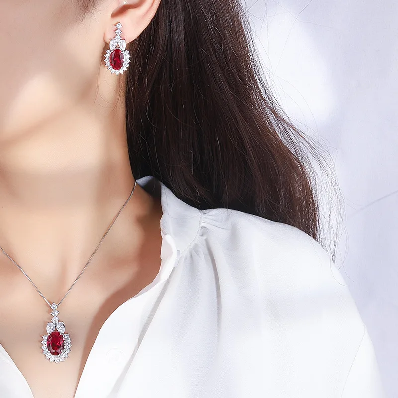 New High-end Jewelry Luxury Inlaid Retro Red Jewelry Set Earrings Main Stone 8*12 Pendant 10*14 Jewelry
New High-end Jewelry Luxury Inlaid Retro Red Jewelry Set Earrings Main Stone 8*12 Pendant 10*14 Jewelry