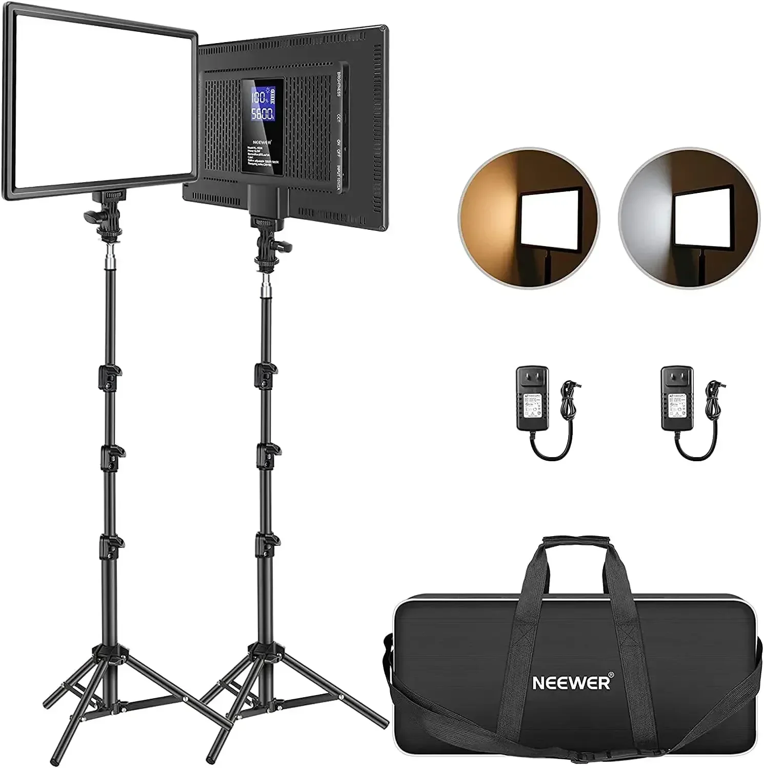 13" Led Video Light Panel Kit, 2 Pack Dimmable Bi Color Soft Key Lighting with Tripod Stand, 8000mAh Battery, 3200~5600K CRI97
13" Led Video Light Panel Kit, 2 Pack Dimmable Bi Color Soft Key Lighting with Tripod Stand, 8000mAh Battery, 3200~5600K CRI97