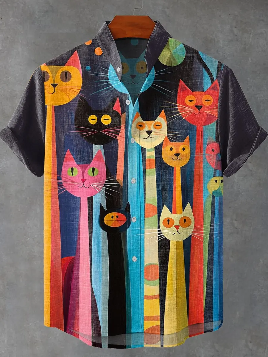 Men's Fashionable Cat Pattern 3D Print Short Sleeve Shirt Cute Line Design Comfortable Fashionable Cat 2025 Style
Men's Fashionable Cat Pattern 3D Print Short Sleeve Shirt Cute Line Design Comfortable Fashionable Cat 2025 Style