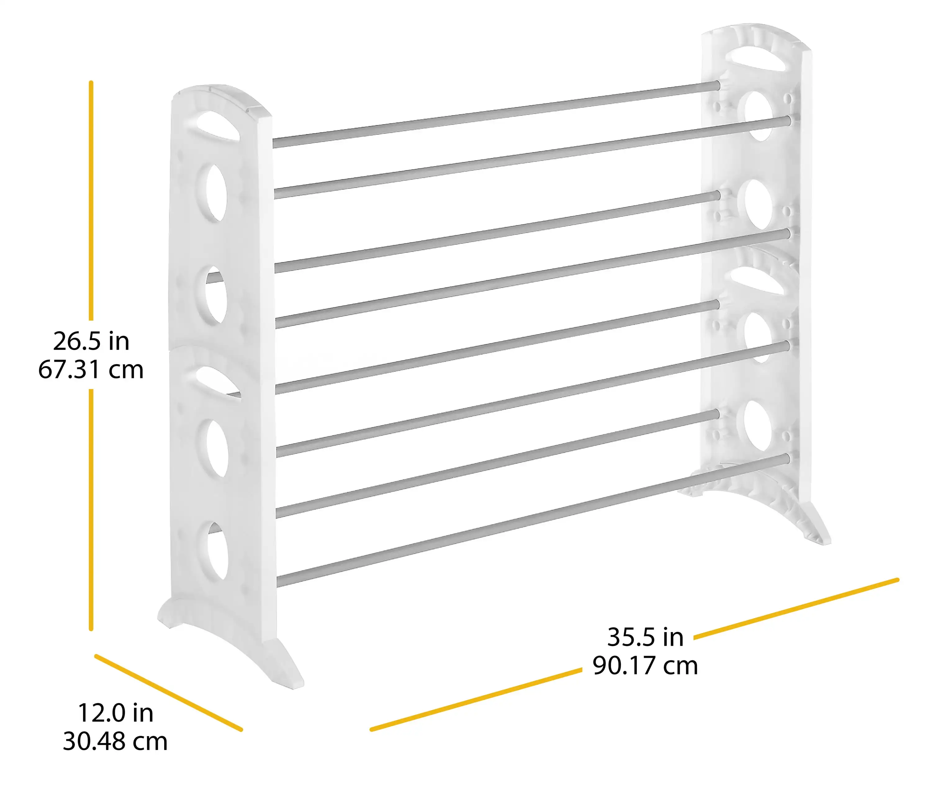 4-Tier, 20 Pair Freestanding Closet Shoe Rack, Metal and Plastic, Silver and White
4-Tier, 20 Pair Freestanding Closet Shoe Rack, Metal and Plastic, Silver and White
