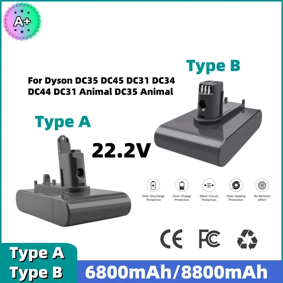 For Dyson 22.2V 6800mAh Type A/B Li-ion Vacuum Battery for Dyson DC35 DC45 DC31 DC34 DC44 DC31 Animal DC35 Animal
For Dyson 22.2V 6800mAh Type A/B Li-ion Vacuum Battery for Dyson DC35 DC45 DC31 DC34 DC44 DC31 Animal DC35 Animal
