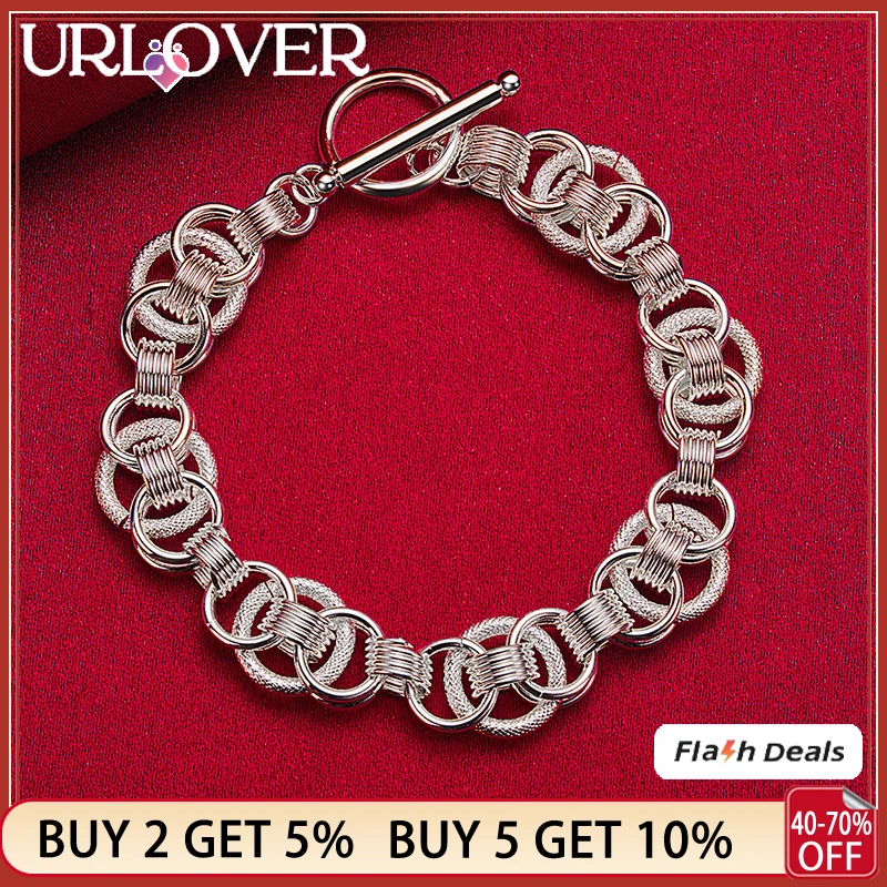 URLOVER 925 Sterling Silver Frosted/Smooth Multi Circle Chain Link Bracelets For Women Men Bangle Party Christmas Charm Jewelry
URLOVER 925 Sterling Silver Frosted/Smooth Multi Circle Chain Link Bracelets For Women Men Bangle Party Christmas Charm Jewelry