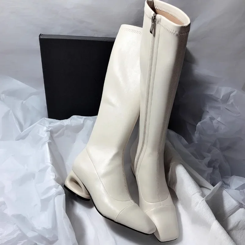 Square Toe Cutout Block Heel Elegant Soft Leather Versatile Side Zipper High Heel Temperament No Knee Boots for Women
Square Toe Cutout Block Heel Elegant Soft Leather Versatile Side Zipper High Heel Temperament No Knee Boots for Women
