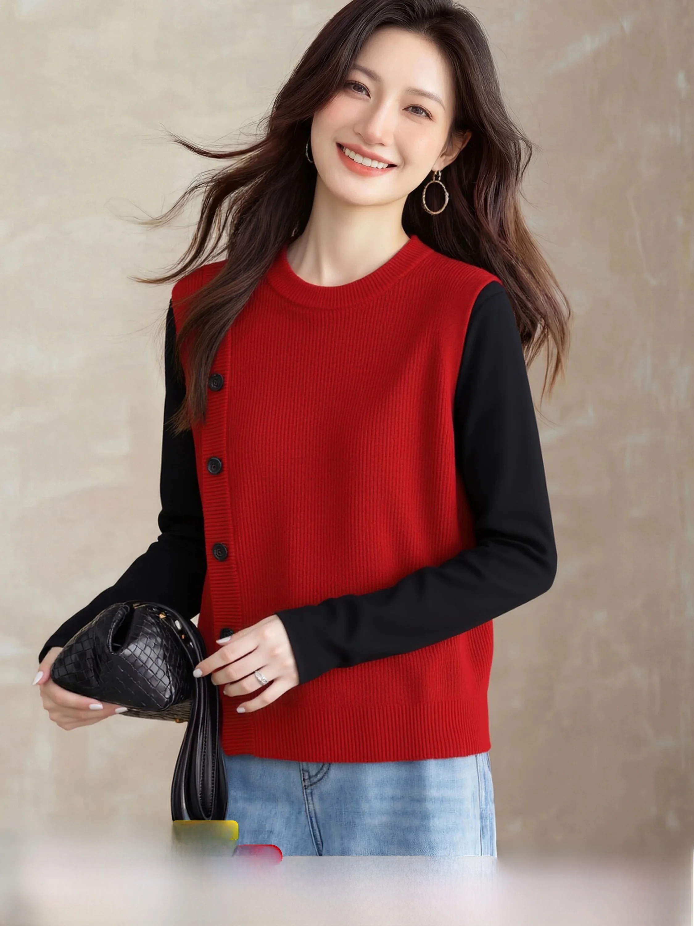 Lanli Spring New Style Red Knitted Sleeveless round Neck Vest Women's Layering Slimming Versatile Soft Knitwear Casual Elegant
Lanli Spring New Style Red Knitted Sleeveless round Neck Vest Women's Layering Slimming Versatile Soft Knitwear Casual Elegant