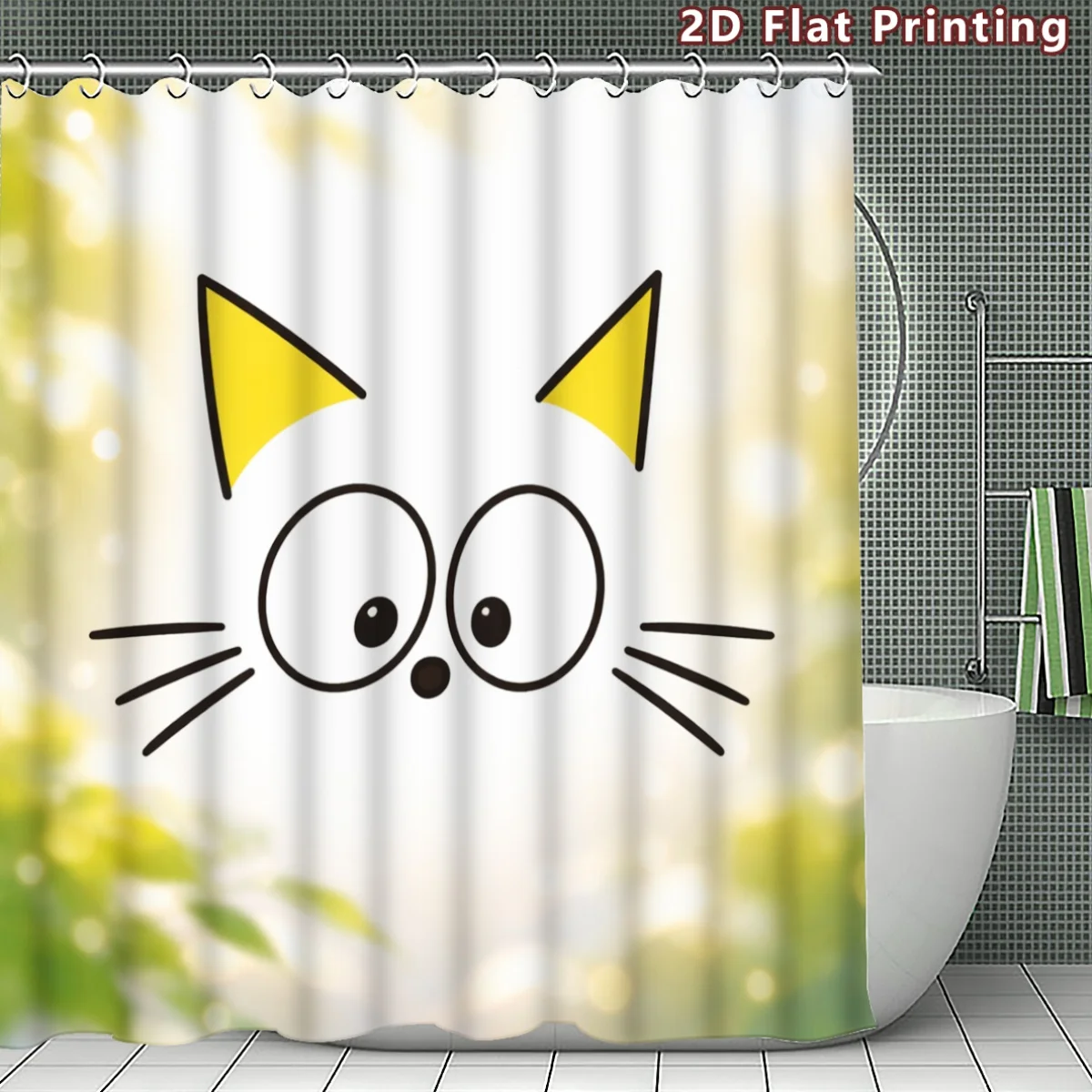 Cute Cat Face Shower Curtain, Funny Cartoon Animal Print, Yellow Ears, Kids Bathroom Decor, Waterproof Polyester Fabric
Cute Cat Face Shower Curtain, Funny Cartoon Animal Print, Yellow Ears, Kids Bathroom Decor, Waterproof Polyester Fabric
