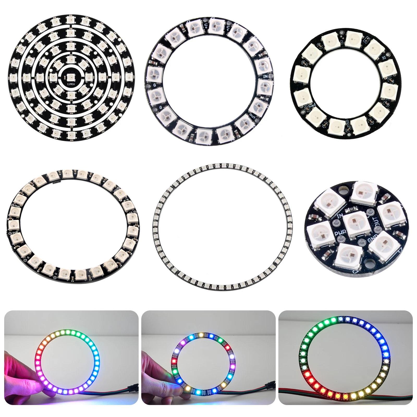 WS2812B 5050 RGB LED Ring 7 / 8 / 12 / 16 / 24 / 60 Bits Lamp Light with Integrated Drivers WS2812 for Arduino Raspberry Pi
WS2812B 5050 RGB LED Ring 7 / 8 / 12 / 16 / 24 / 60 Bits Lamp Light with Integrated Drivers WS2812 for Arduino Raspberry Pi
