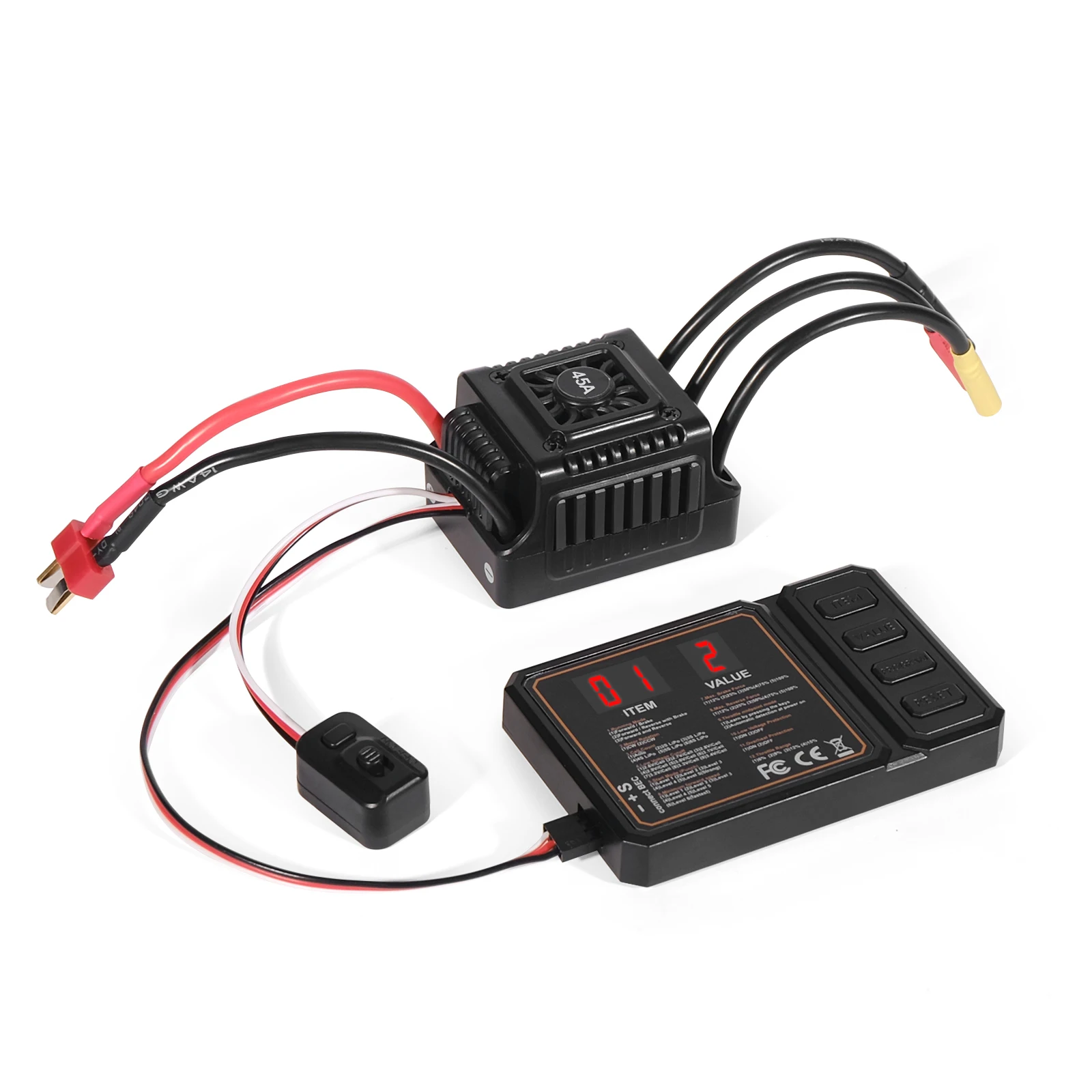 WSDT-45A-BT Sensorless Brushless ESC T-Plug Black 45A 2-3S LiPo For 1/10 RC On-Road Off-Road Buggy Monster With 5.85V/3A BEC
WSDT-45A-BT Sensorless Brushless ESC T-Plug Black 45A 2-3S LiPo For 1/10 RC On-Road Off-Road Buggy Monster With 5.85V/3A BEC