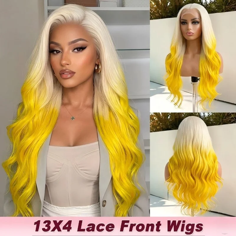 White To Bright Yellow Ombre Body Wave 13×4 Lace Front Wig, Soft Loose Curls, Natural Lace Hairline, For Cosplay & Daily Party
White To Bright Yellow Ombre Body Wave 13×4 Lace Front Wig, Soft Loose Curls, Natural Lace Hairline, For Cosplay & Daily Party