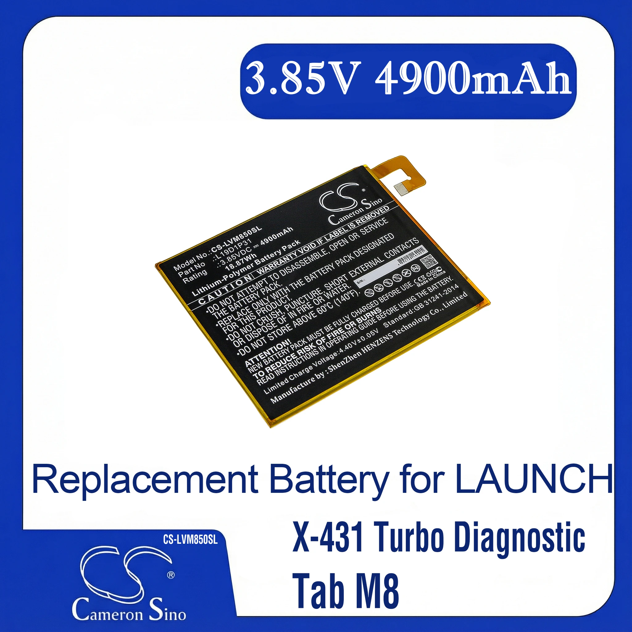 Cameron Sino Replacement Battery for LAUNCH CS-LVM850SL, Fits P/N X-431 Turbo Diagnostic
Cameron Sino Replacement Battery for LAUNCH CS-LVM850SL, Fits P/N X-431 Turbo Diagnostic