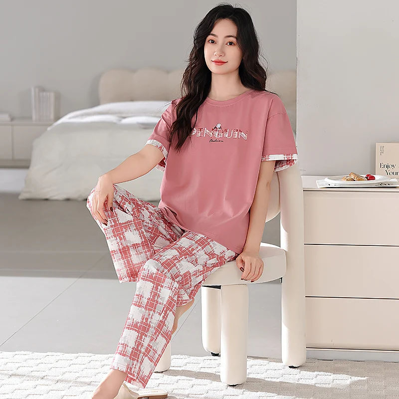 Newest Women Pajamas Set Summer 100% Cotton Pyjamas Female Short Sleeve Sleepwear
Newest Women Pajamas Set Summer 100% Cotton Pyjamas Female Short Sleeve Sleepwear