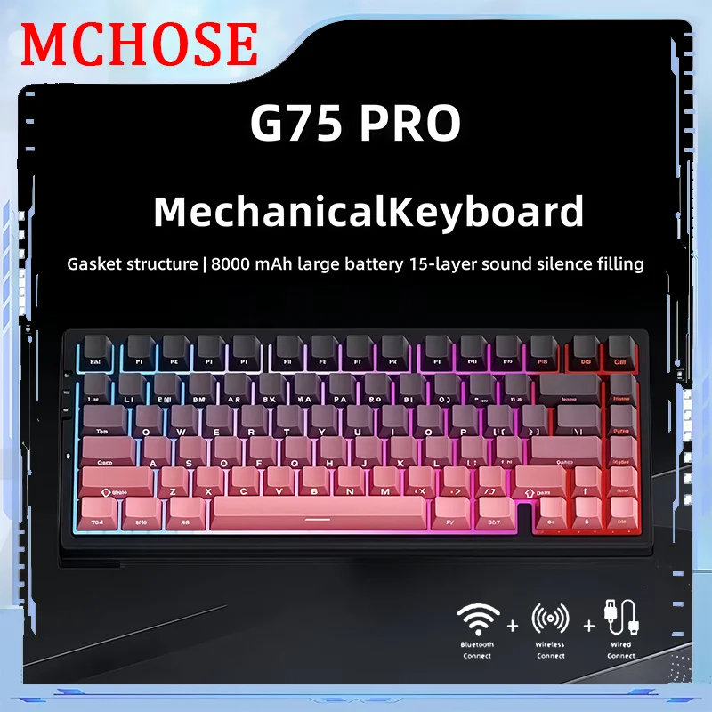 Беспроводная механическая клавиатура MCHOSE G75Pro — трехрежимные игровые переключатели RGB с возможностью горячей замены, задержка 1 мс для ПК/PS5/Mac
Беспроводная механическая клавиатура MCHOSE G75Pro — трехрежимные игровые переключатели RGB с возможностью горячей замены, задержка 1 мс для ПК/PS5/Mac 