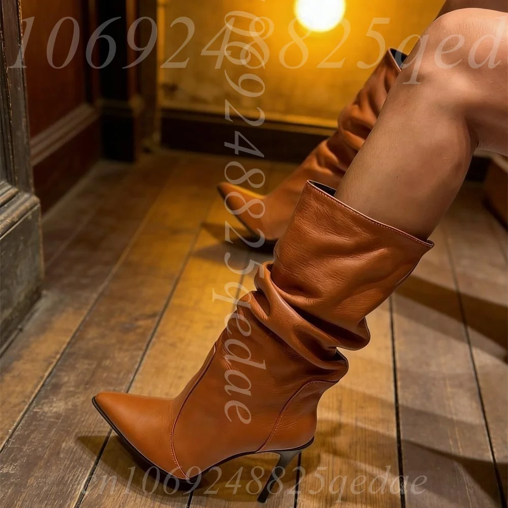Women's Brown Slouchy Knee High Boots, Pointed Toe Stiletto Heel, Ruched Calf Multi-Color Straps Fashion Dress Boots for Ladies
Women's Brown Slouchy Knee High Boots, Pointed Toe Stiletto Heel, Ruched Calf Multi-Color Straps Fashion Dress Boots for Ladies