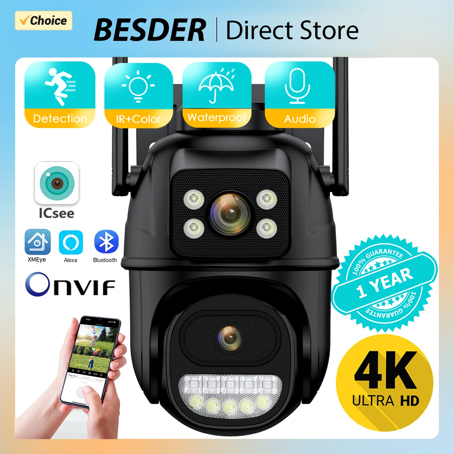 4K 8MP PTZ WIFI Camera Dual Lens Dual Screen IP Camera Outdoor 4MP HD Auto Tracking Security Protection CCTV Surveillance ICSee
4K 8MP PTZ WIFI Camera Dual Lens Dual Screen IP Camera Outdoor 4MP HD Auto Tracking Security Protection CCTV Surveillance ICSee