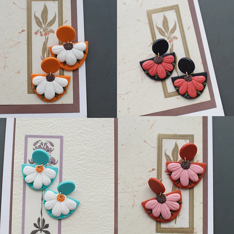 Sector Half Flower Solid Bright Multi Colors Vintage Ethnic Antique Polymer Clay Handmade Earrings Dangle Sets Gifts Party Wear
Sector Half Flower Solid Bright Multi Colors Vintage Ethnic Antique Polymer Clay Handmade Earrings Dangle Sets Gifts Party Wear