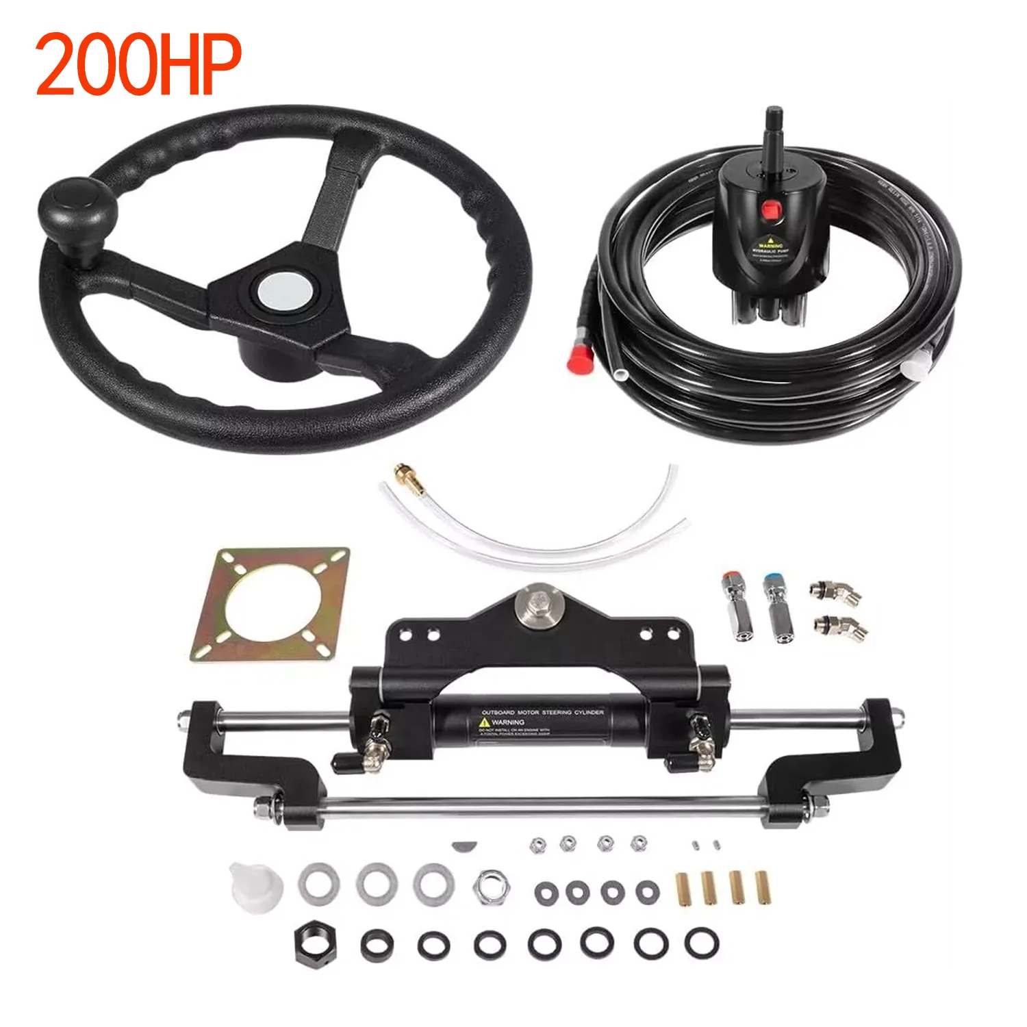 200HP Marine Boat Hydraulic Outboard Steering Kit with Steering Wheel, Helm Pump, Hydraulic Cylinder,26ft High-Strength PU Hoses
200HP Marine Boat Hydraulic Outboard Steering Kit with Steering Wheel, Helm Pump, Hydraulic Cylinder,26ft High-Strength PU Hoses