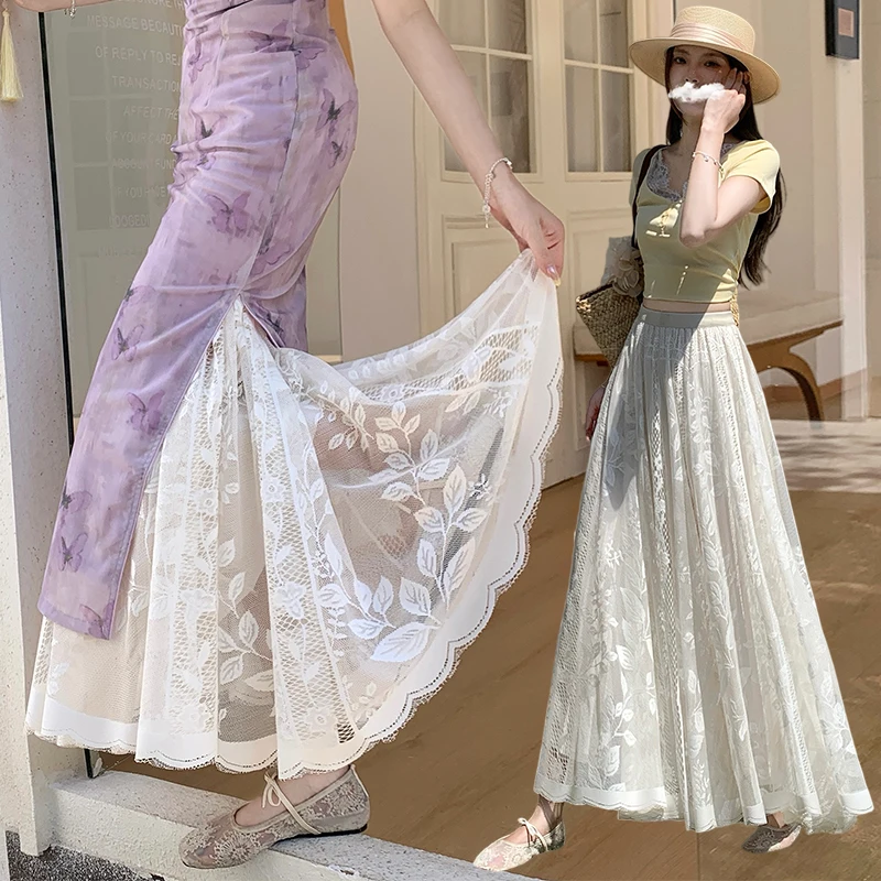 Retro under Skirt Long Lace Tulle White Blouse Mid-Length Half Skirt Double-Sided Wear A-Line Skirt High Waist
Retro under Skirt Long Lace Tulle White Blouse Mid-Length Half Skirt Double-Sided Wear A-Line Skirt High Waist