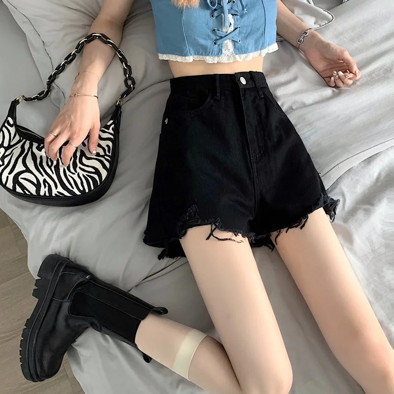 High Waist Slimming Loose Wide Leg Black Denim Short Pants for Women Summer New Style Sexy Girl Frayed A-Line Hot Pants
High Waist Slimming Loose Wide Leg Black Denim Short Pants for Women Summer New Style Sexy Girl Frayed A-Line Hot Pants
