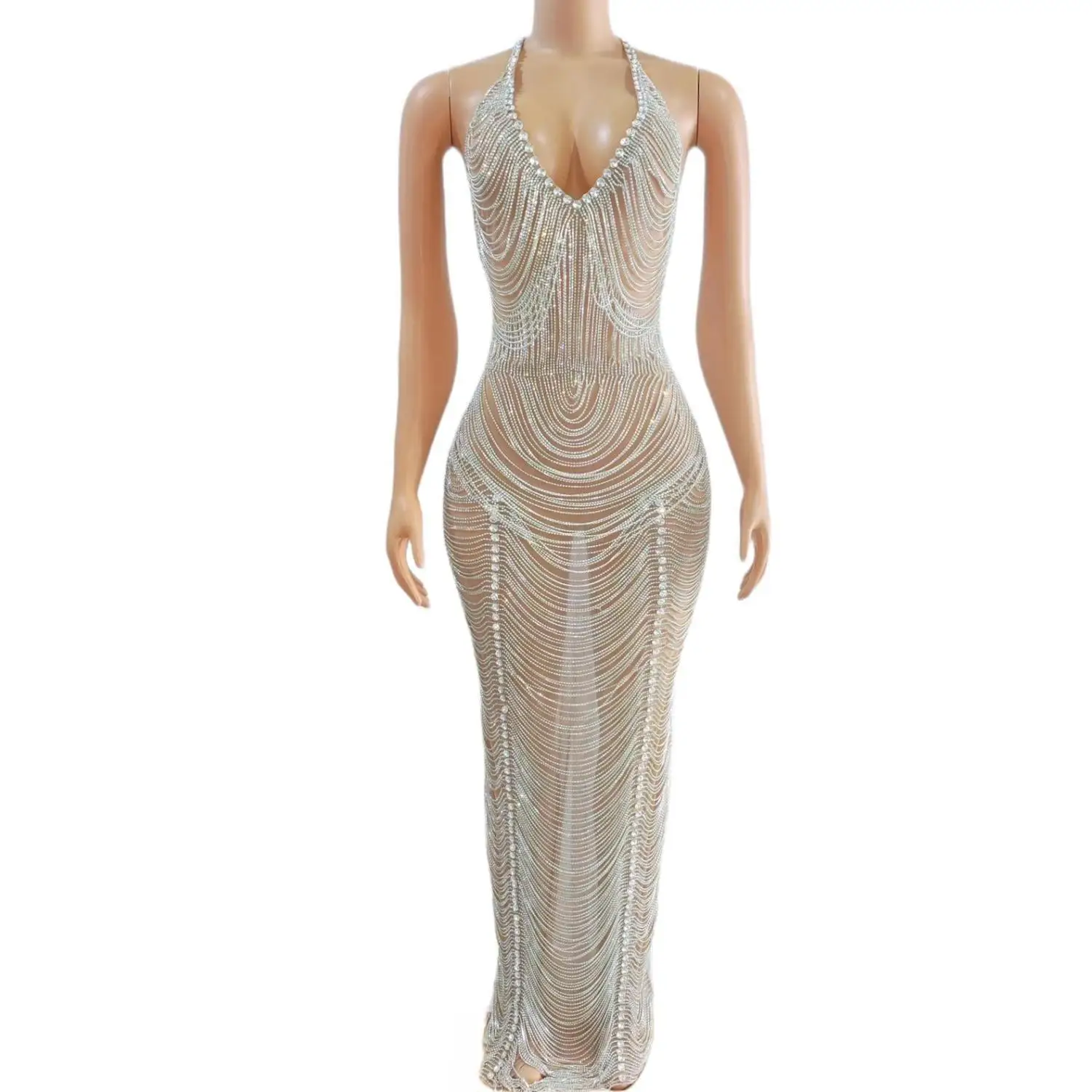 Yuanpanchangqun Womens Luxury Silver Rhinestone Chain Sheer Mesh Maxi Dress Halter Neck Bodycon Formal Evening Party Prom Gown
Yuanpanchangqun Womens Luxury Silver Rhinestone Chain Sheer Mesh Maxi Dress Halter Neck Bodycon Formal Evening Party Prom Gown