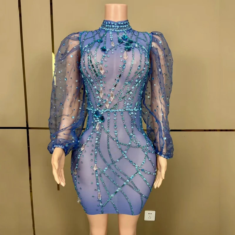 Sparkly Mesh Sleeved Blue Rhinestones Dress Women Birthday Celebrate Costume Stage Festival Outfits Evening Party Dresses XS7890
Sparkly Mesh Sleeved Blue Rhinestones Dress Women Birthday Celebrate Costume Stage Festival Outfits Evening Party Dresses XS7890