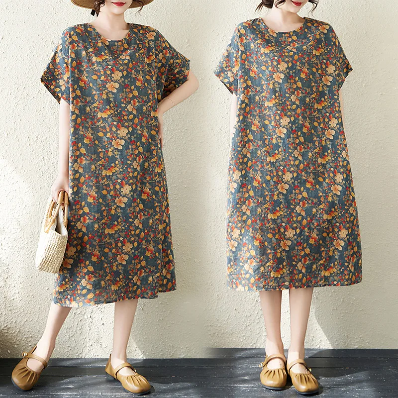 Summer New plus Size Women's Cotton Linen Print Dress Knee-Length Short Sleeve Artistic Style Citywalk Loose Fit Straight Cut
Summer New plus Size Women's Cotton Linen Print Dress Knee-Length Short Sleeve Artistic Style Citywalk Loose Fit Straight Cut