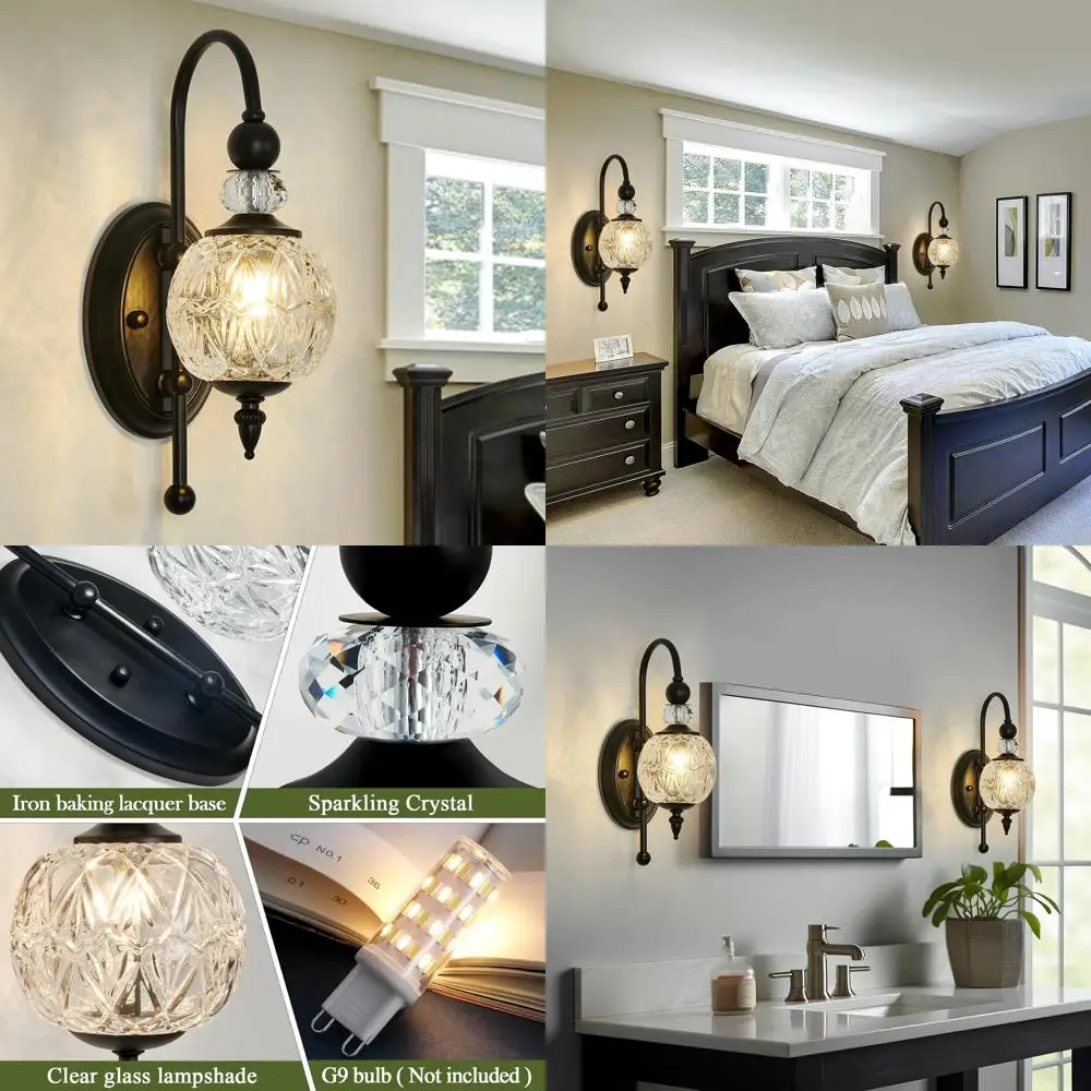 Настенный светильник в стиле середины века, черный, со стеклянным плафоном-шаром, под лампу G9, подходит для ванной, спальни, гостиной и прихожей
Настенный светильник в стиле середины века, черный, со стеклянным плафоном-шаром, под лампу G9, подходит для ванной, спальни, гостиной и прихожей