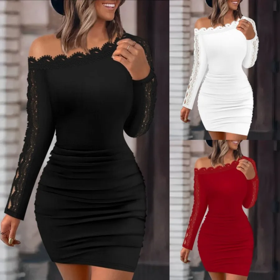 【New style】European and American autumn and winter new solid color lace splicing one-line collar tight body bag buttocks sexy l
【New style】European and American autumn and winter new solid color lace splicing one-line collar tight body bag buttocks sexy l