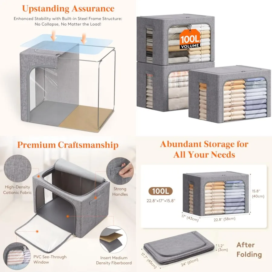 Clothes Storage Bins with Metal Frame, Stackable Storage Box, Foldable Clothing Storage Bins with Lids, Storage Bags Fabric Box
Clothes Storage Bins with Metal Frame, Stackable Storage Box, Foldable Clothing Storage Bins with Lids, Storage Bags Fabric Box