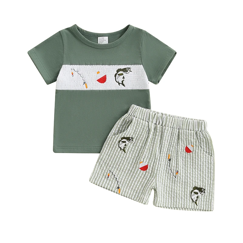0-3T Toddler Baby Boy Outfits Short Sleeve Fish Embroidery T-shirt Tops Stripe Jogger Shorts Summer Clothes
0-3T Toddler Baby Boy Outfits Short Sleeve Fish Embroidery T-shirt Tops Stripe Jogger Shorts Summer Clothes
