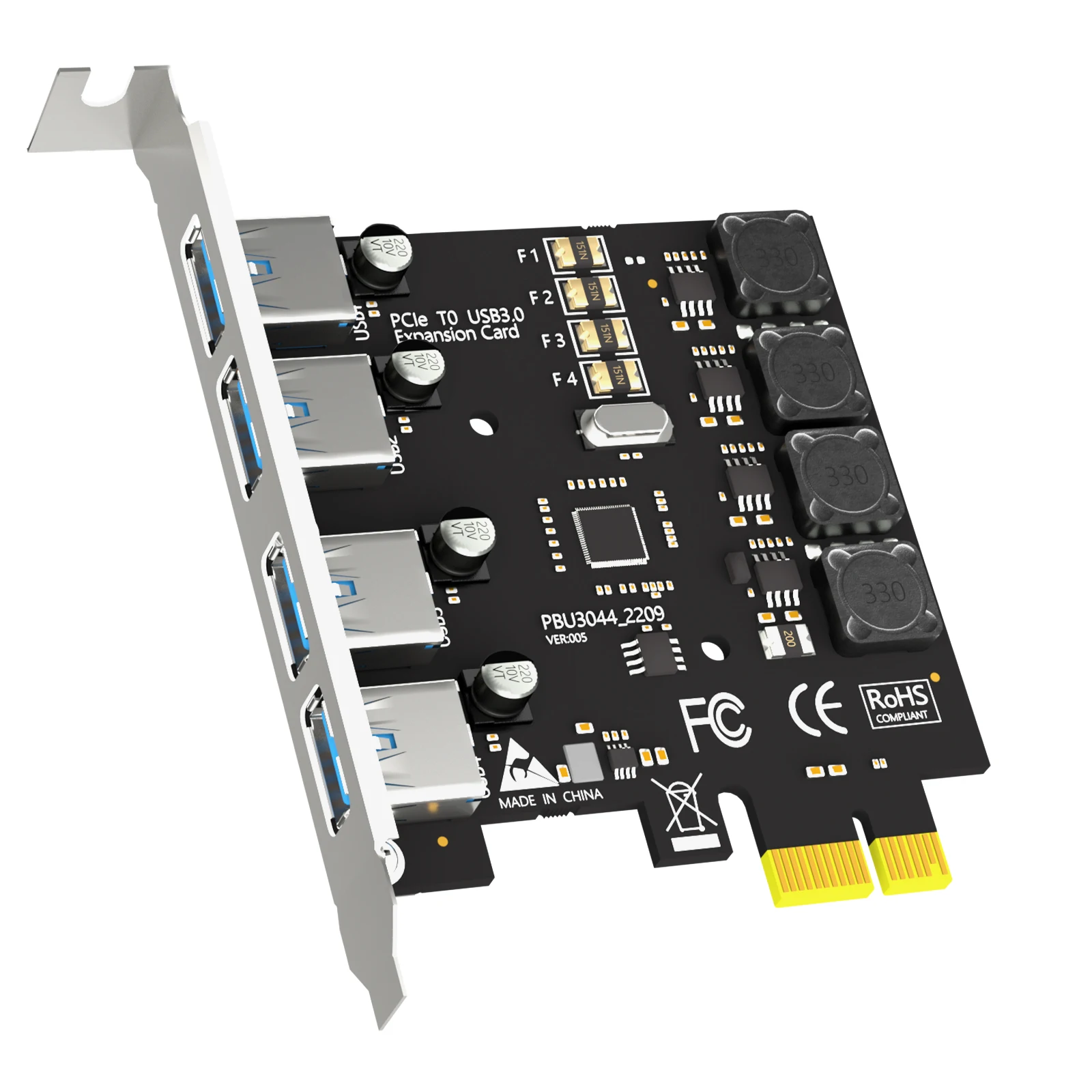 U3044 4-port USB 3.2 Gen1 5Gbps PCIe Expansion Card, Compatible with Windows and Linux (Not Support Mac OS)