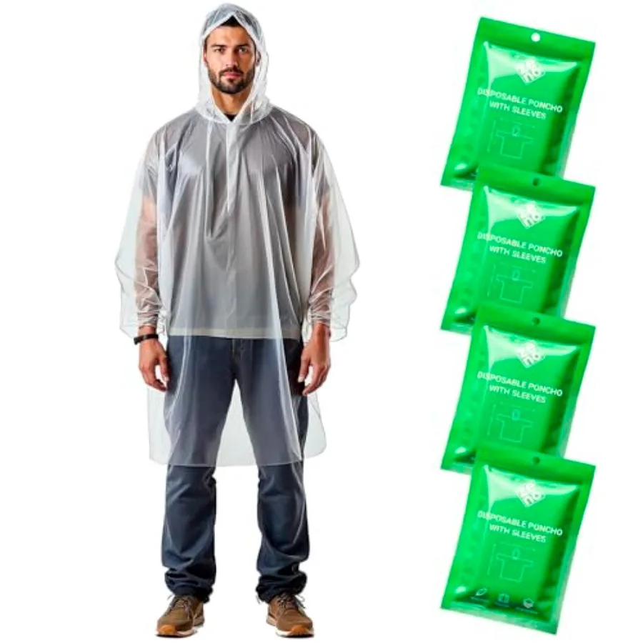 Disposable Rain Ponchos for Adults - Clear with Hood, Compact Emergency Ponchos for Hiking, Camping, Travel - Pack of 4
Disposable Rain Ponchos for Adults - Clear with Hood, Compact Emergency Ponchos for Hiking, Camping, Travel - Pack of 4