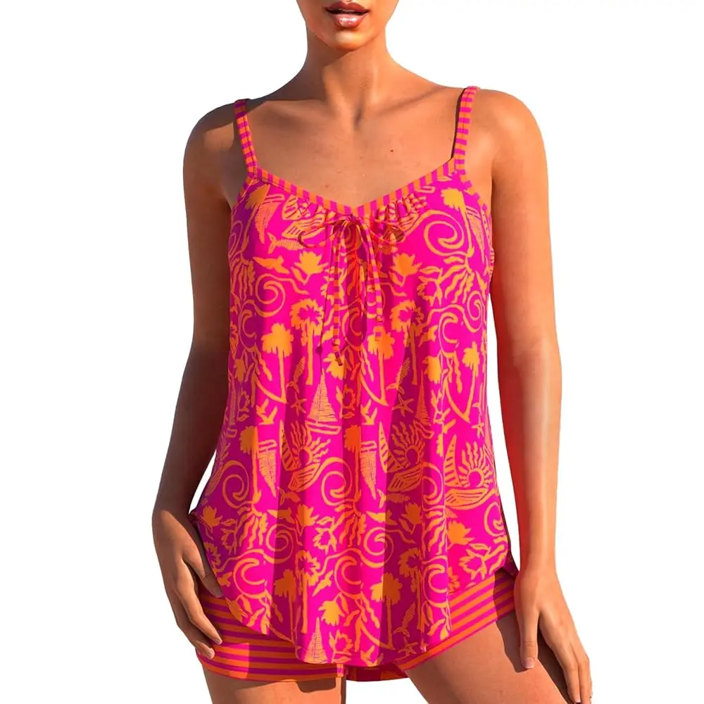 Two Piece Flowy Tankini Swimsuits for Women, Graffiti Print Curved Hem Tank Top with Boyshorts
Two Piece Flowy Tankini Swimsuits for Women, Graffiti Print Curved Hem Tank Top with Boyshorts