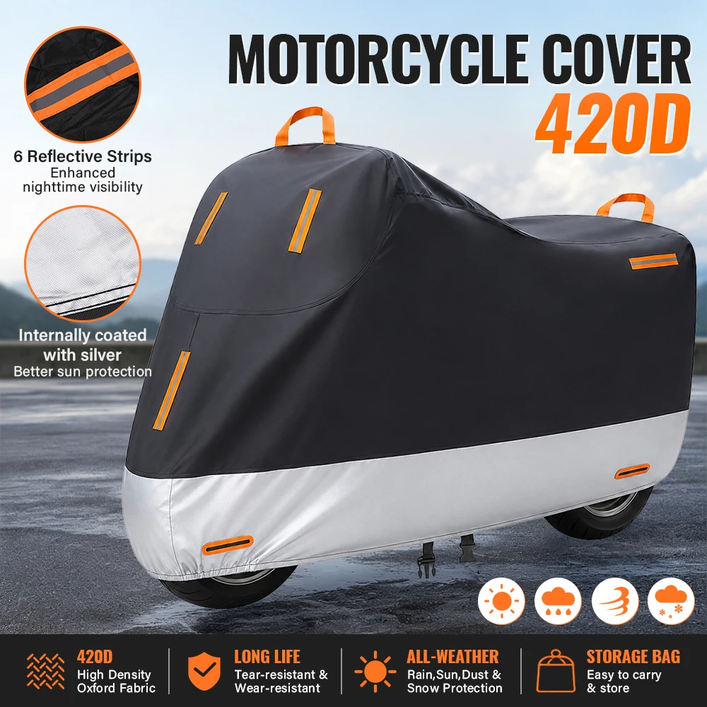 Motorcycle Cover Waterproof All Season UV Protective 420D Wear-resistant Fabric Dustproof Outdoor Indoor Scooter Motorbike Cover
Motorcycle Cover Waterproof All Season UV Protective 420D Wear-resistant Fabric Dustproof Outdoor Indoor Scooter Motorbike Cover