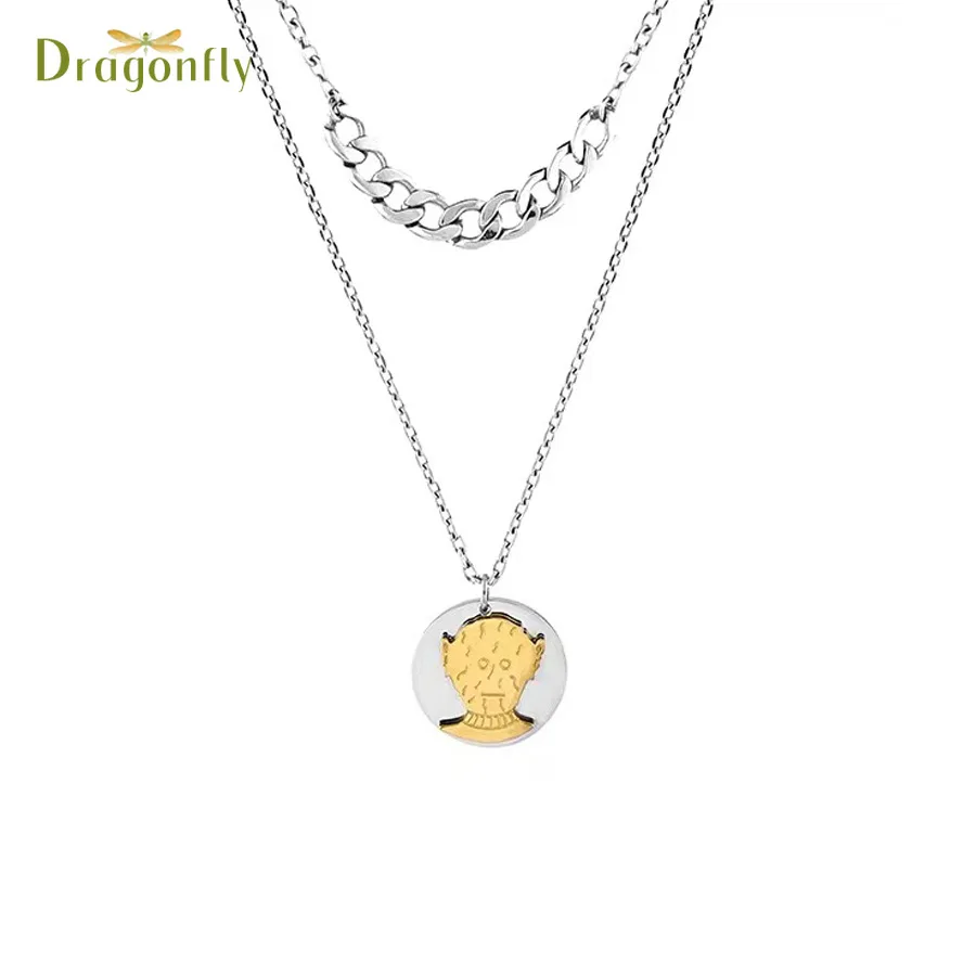 Hip Hop Alien round pendant necklace Ladies personality stainless steel double layer necklace
Hip Hop Alien round pendant necklace Ladies personality stainless steel double layer necklace