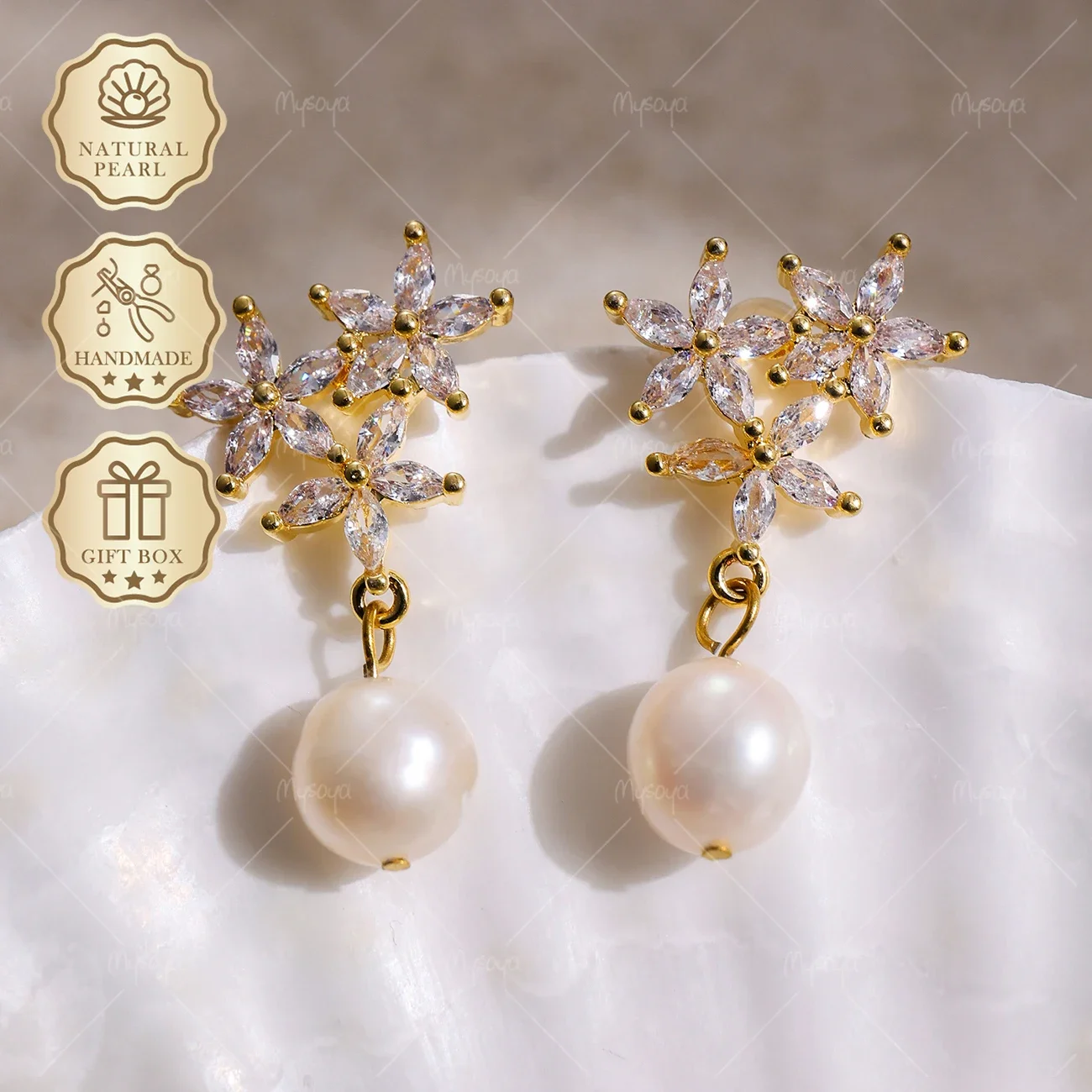 MYSOYA White Baroque Freshwater Pearl Stud Earrings 8-9mm Gold CZ Flower Design, Gift Box, Birthday Jewelry S388
MYSOYA White Baroque Freshwater Pearl Stud Earrings 8-9mm Gold CZ Flower Design, Gift Box, Birthday Jewelry S388