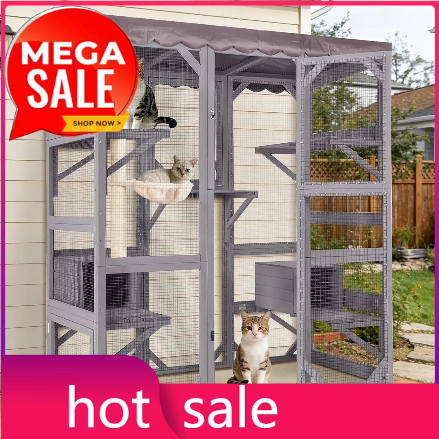 70.1’’ Large Catio Outdoor Cat Enclosure, Weatherproof Walk-in Cat Cage with 7 Platforms and 2 Resting Boxes, Catio Patio for Mu
70.1’’ Large Catio Outdoor Cat Enclosure, Weatherproof Walk-in Cat Cage with 7 Platforms and 2 Resting Boxes, Catio Patio for Mu