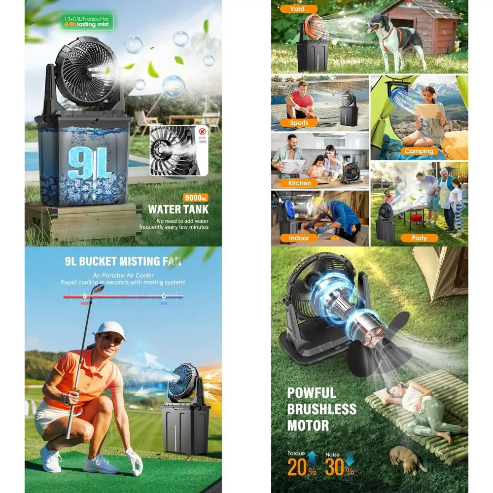 Portable 9L Misting Fan with 30000mAh Battery for Outdoor Patios, Camping, Travel, and More
Portable 9L Misting Fan with 30000mAh Battery for Outdoor Patios, Camping, Travel, and More