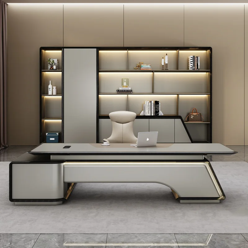 Boss table, desk, simple modern light luxury office desk and chair combination
Boss table, desk, simple modern light luxury office desk and chair combination