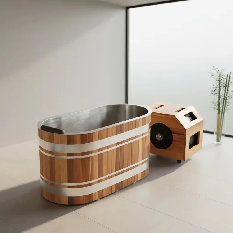 Apartment-style cold water bathtub, made of Canadian mahogany and stainless steel, complete with a bathtub lid and insulation.
Apartment-style cold water bathtub, made of Canadian mahogany and stainless steel, complete with a bathtub lid and insulation.
