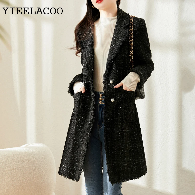 Black tweed jacket autumn / winter women's jacket Coat classic ladies bright wire braided small fragrance in the long coat
Black tweed jacket autumn / winter women's jacket Coat classic ladies bright wire braided small fragrance in the long coat