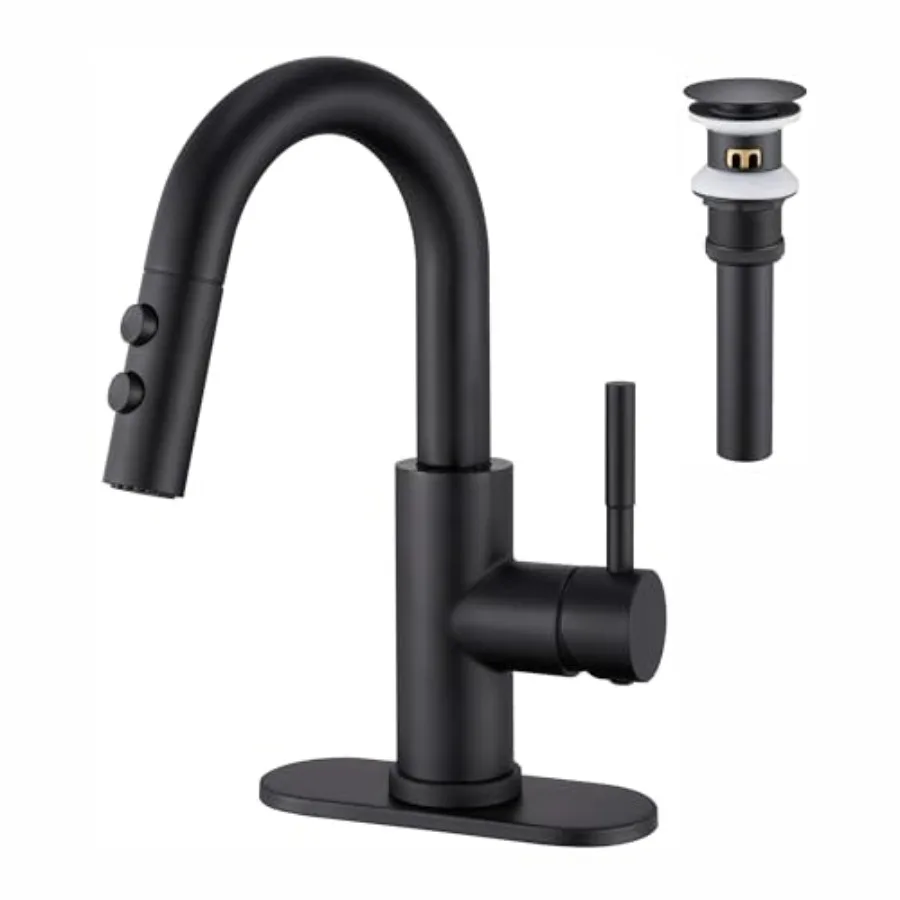 Bathroom Sink Faucet with Pull Down Sprayer, Single Handle Pull Out Faucet with Pop-Up Drain, 1 or 3 Hole Laundry Bar Basin Fau
Bathroom Sink Faucet with Pull Down Sprayer, Single Handle Pull Out Faucet with Pop-Up Drain, 1 or 3 Hole Laundry Bar Basin Fau